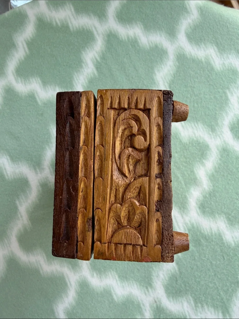 Hand-Carved Vintage Wooden Jewelry Box with Floral and Scrollwork - Brown